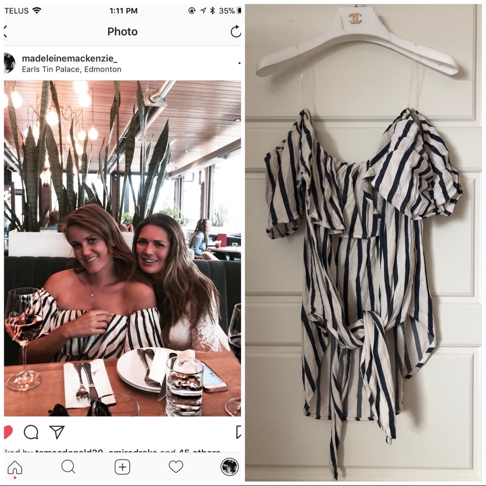 Blue/ white flowy off the shoulder blouse large